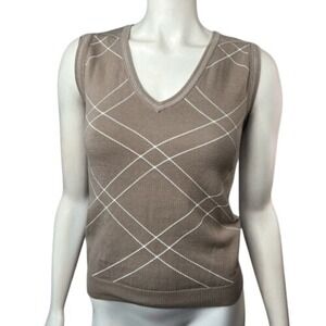 Vuarnet Sport Sweater Vest Preppy Tan Plaid Sleeveless Collegiate XS V-Neck